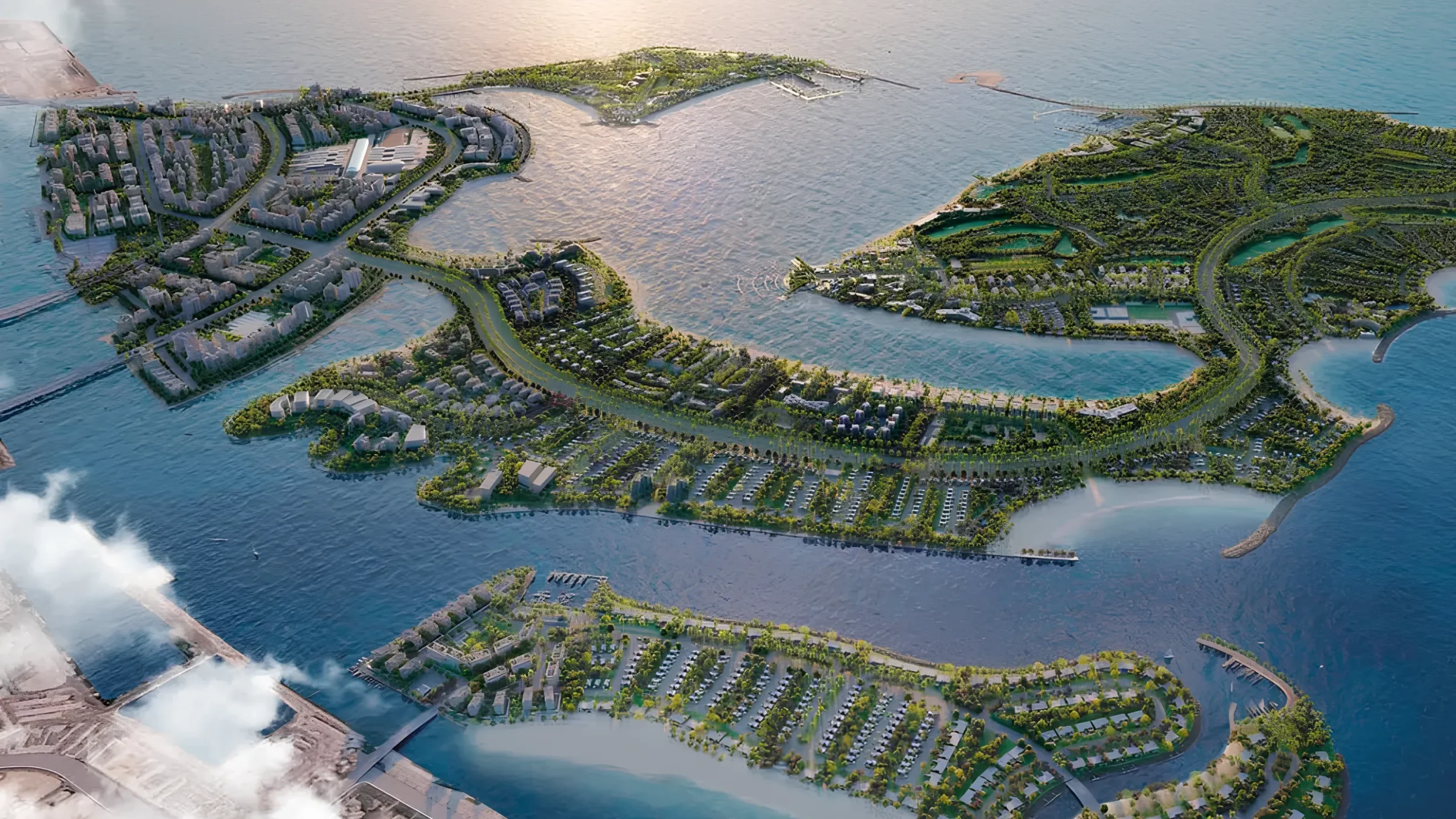 Aerial render of Dubai Islands